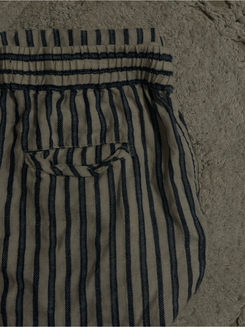 Tahari Navy and Cream Striped Linen Shorts